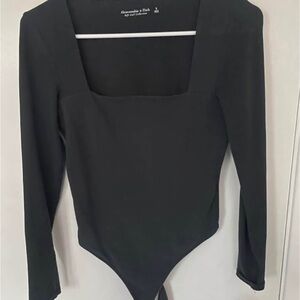 Abercrombie & Fitch Black Square-Neck Long Sleeve Bodysuit